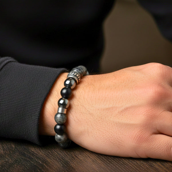 GREYHAWK - 12mm Beads Bracelet with Natural Stone - Adjustable Bracelet