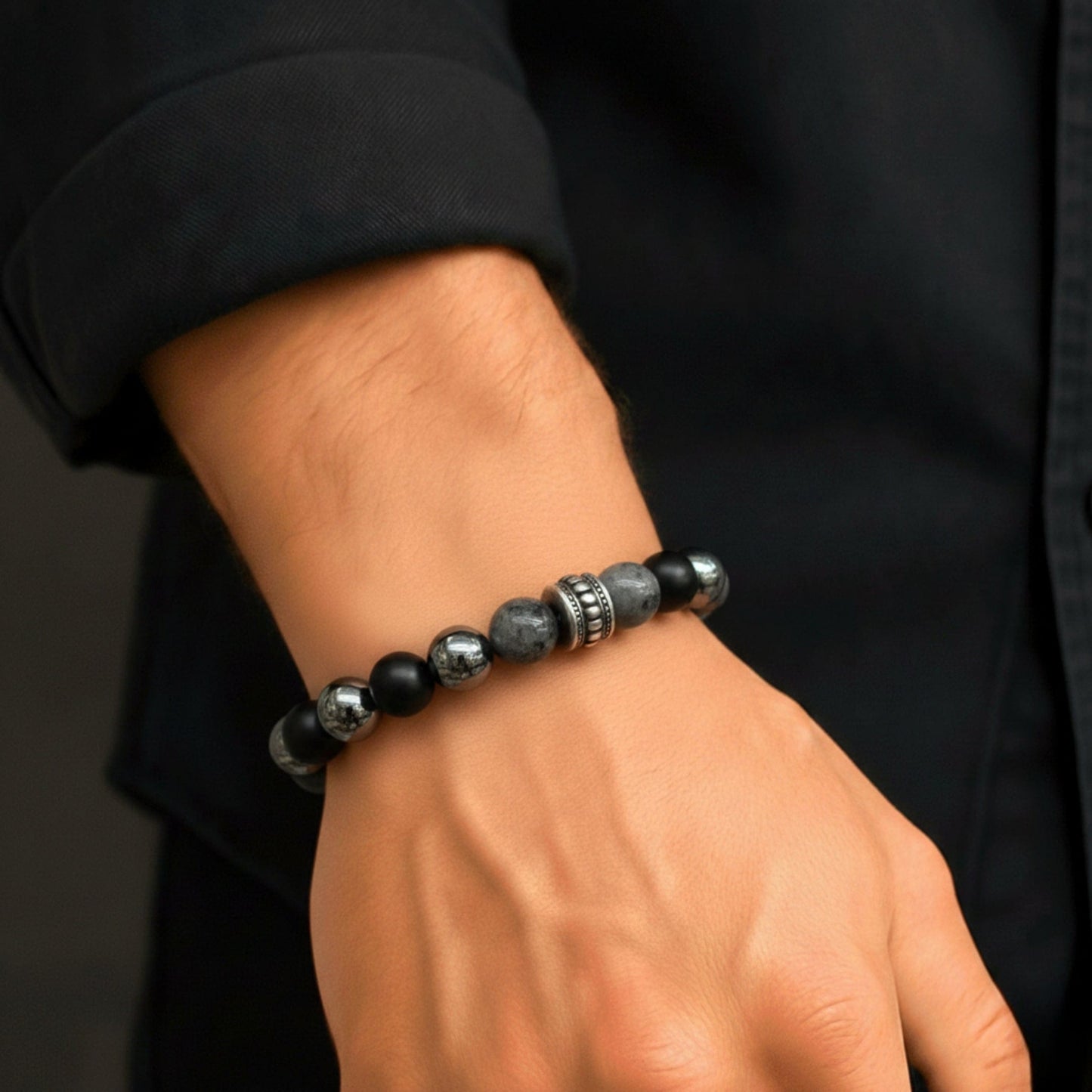 GREYHAWK - 12mm Beads Bracelet with Natural Stone - Adjustable Bracelet — Bead Bracelet for Men | THE MEN THING