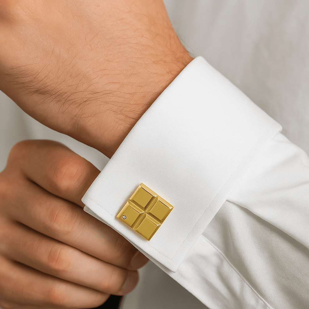 GRID LUXE - Golden Tone - Titanium Steel Cufflinks for Men and Boys - THE MEN THING