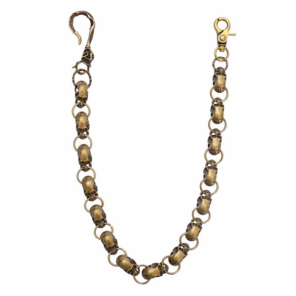 GRIM LINK - Antique Gold 19mm Titanium Steel Skull Heavy Biker Chain for Jeans with Lobster Clasps for Men & Boys - 22 inch