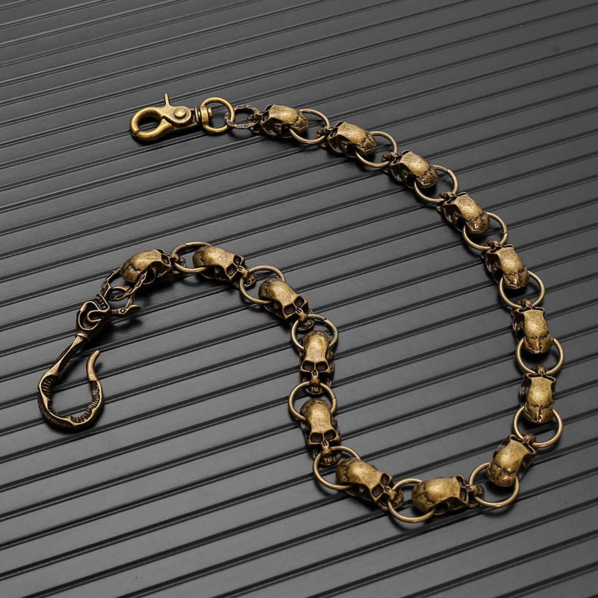 GRIM LINK - Antique Gold 19mm Titanium Steel Skull Heavy Biker Chain for Jeans with Lobster Clasps for Men & Boys - 22 inch — Biker Fashion for Men | THE MEN THING