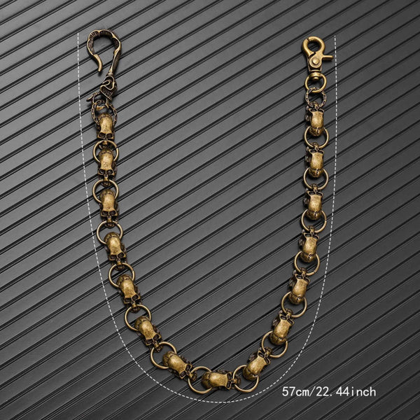 GRIM LINK - Antique Gold 19mm Titanium Steel Skull Heavy Biker Chain for Jeans with Lobster Clasps for Men & Boys - 22 inch
