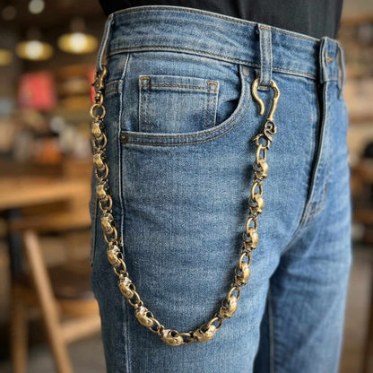 GRIM LINK - Antique Gold 19mm Titanium Steel Skull Heavy Biker Chain for Jeans with Lobster Clasps for Men & Boys - 22 inch — Biker Fashion for Men | THE MEN THING