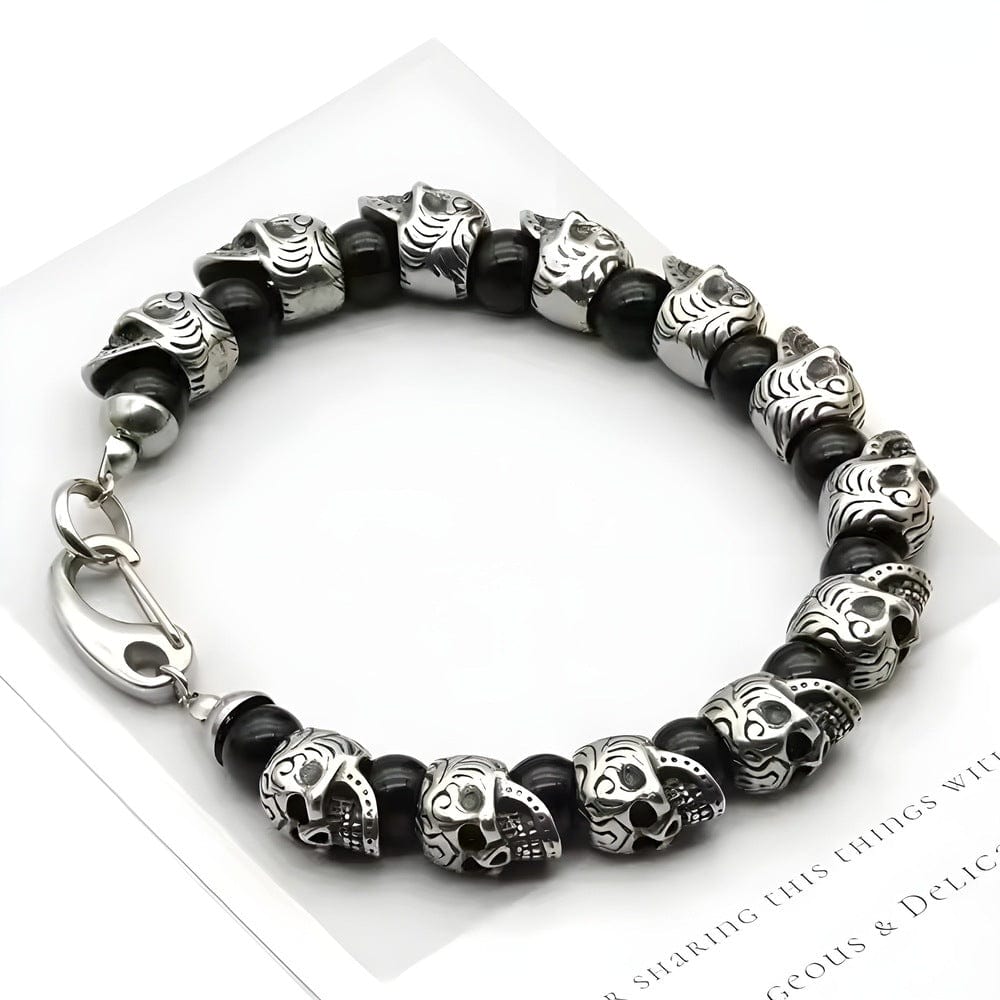 GRIM SKULL - Black Agate - 8inch Pure Stainless Steel Bracelet for Men & Boy - THE MEN THING