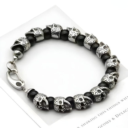 GRIM SKULL - Black Agate - 8inch Pure Stainless Steel Bracelet for Men & Boy - THE MEN THING