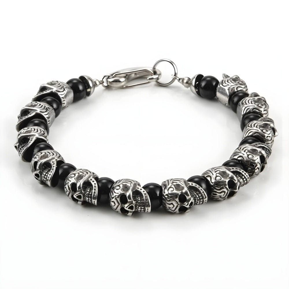 GRIM SKULL - Black Agate - 8inch Pure Stainless Steel Bracelet for Men & Boy - THE MEN THING