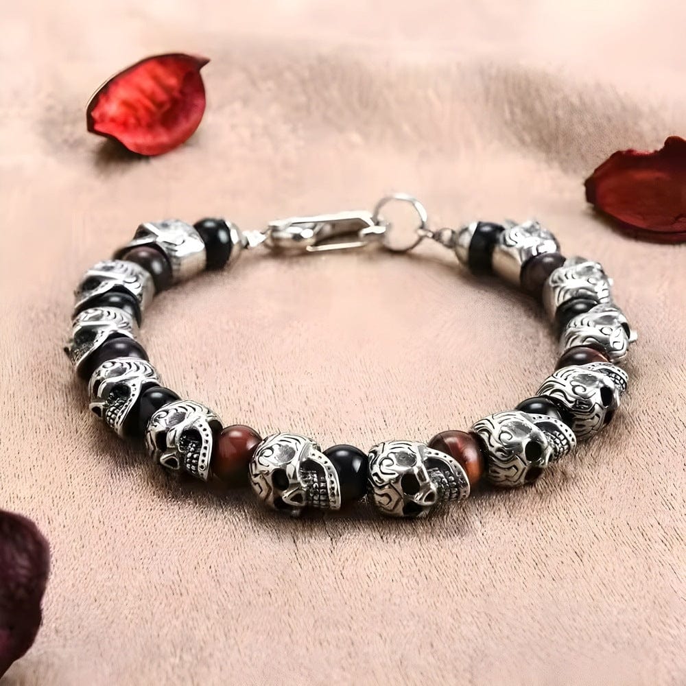 GRIM SKULL - Red Tiger Eye - 8inch Pure Stainless Steel Bracelet for Men & Boy - THE MEN THING