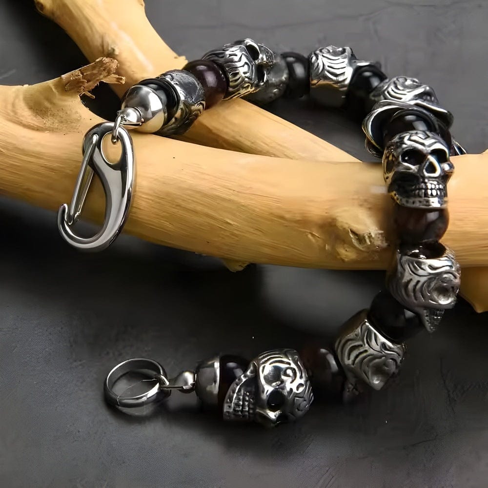 GRIM SKULL - Red Tiger Eye - 8inch Pure Stainless Steel Bracelet for Men & Boy - THE MEN THING