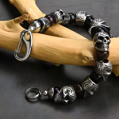 GRIM SKULL - Red Tiger Eye - 8inch Pure Stainless Steel Bracelet for Men & Boy - THE MEN THING