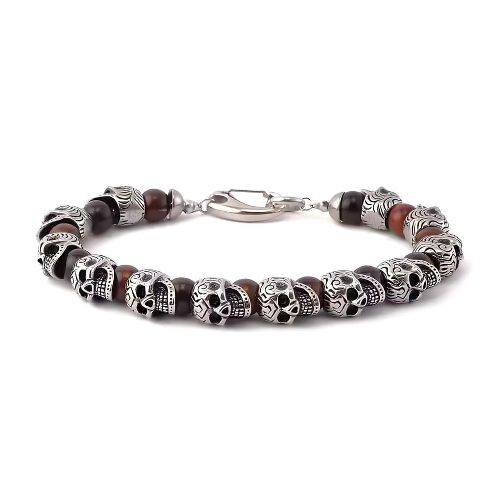 GRIM SKULL - Red Tiger Eye - 8inch Pure Stainless Steel Bracelet for Men & Boy - THE MEN THING