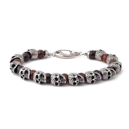 GRIM SKULL - Red Tiger Eye - 8inch Pure Stainless Steel Bracelet for Men & Boy - THE MEN THING