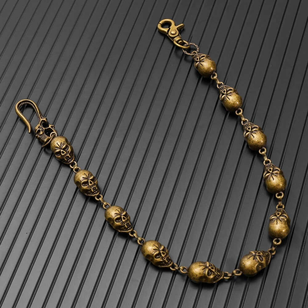GRIMEX SKULL - Antique Gold 18mm Titanium Steel Skull Heavy Biker Chain for Jeans with Lobster Clasps for Men & Boys - 22 inch — Biker Fashion for Men | THE MEN THING