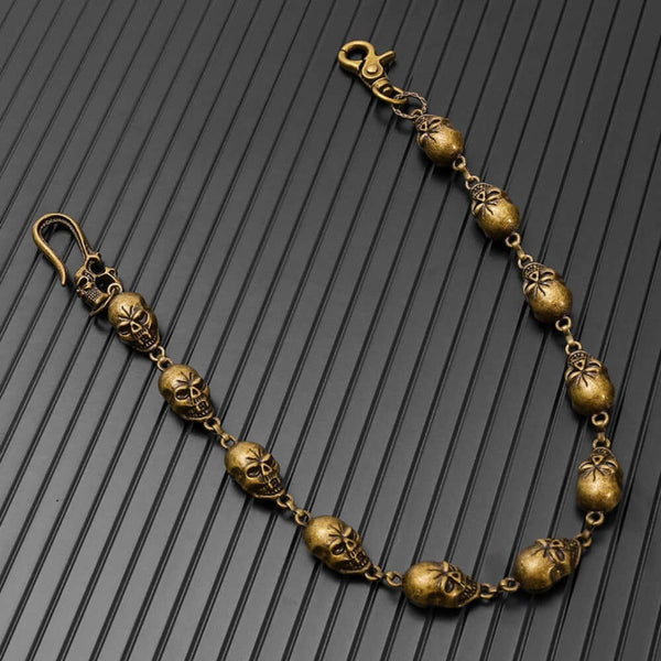 GRIMEX SKULL - Antique Gold 18mm Titanium Steel Skull Heavy Biker Chain for Jeans with Lobster Clasps for Men & Boys - 22 inch