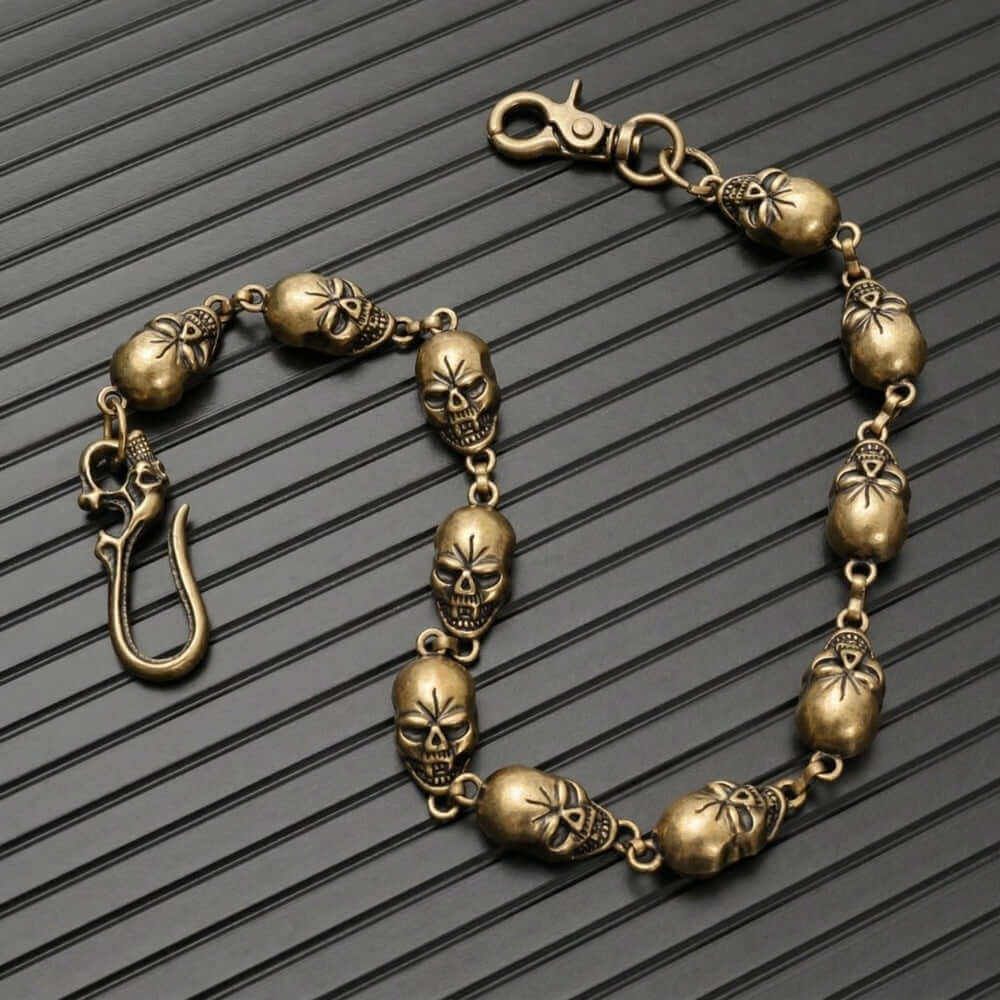 GRIMEX SKULL - Antique Gold 18mm Titanium Steel Skull Heavy Biker Chain for Jeans with Lobster Clasps for Men & Boys - 22 inch — Biker Fashion for Men | THE MEN THING