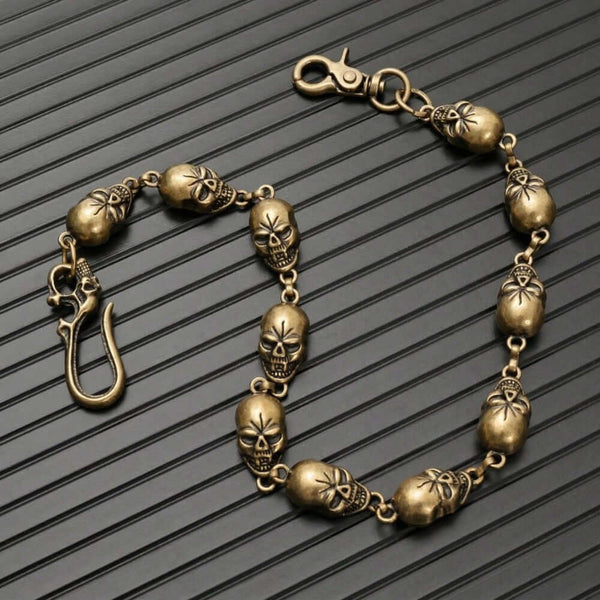 GRIMEX SKULL - Antique Gold 18mm Titanium Steel Skull Heavy Biker Chain for Jeans with Lobster Clasps for Men & Boys - 22 inch
