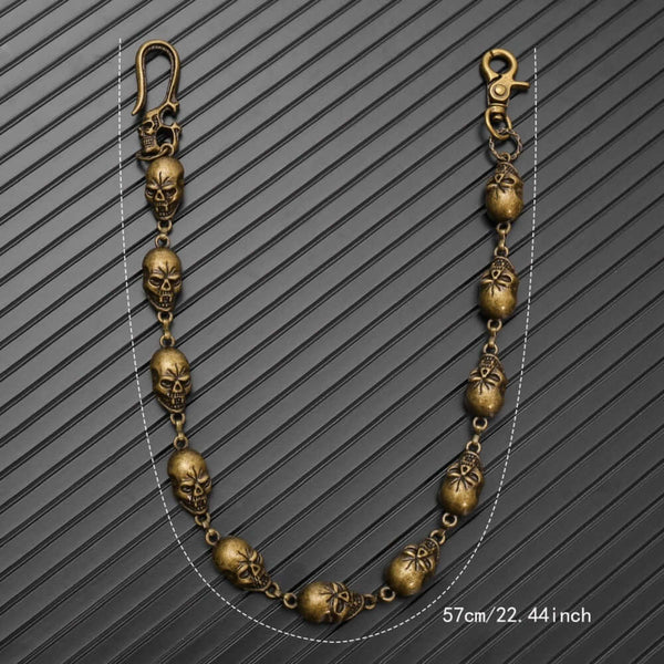 GRIMEX SKULL - Antique Gold 18mm Titanium Steel Skull Heavy Biker Chain for Jeans with Lobster Clasps for Men & Boys - 22 inch