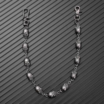 GRIMEX SKULL - Antique Steel 18mm Titanium Steel Skull Heavy Biker Chain for Jeans with Lobster Clasps for Men & Boys - 22 inch - THE MEN THING