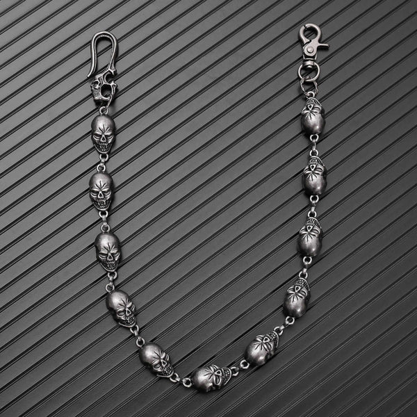 GRIMEX SKULL - Antique Steel 18mm Titanium Steel Skull Heavy Biker Chain for Jeans with Lobster Clasps for Men & Boys - 22 inch
