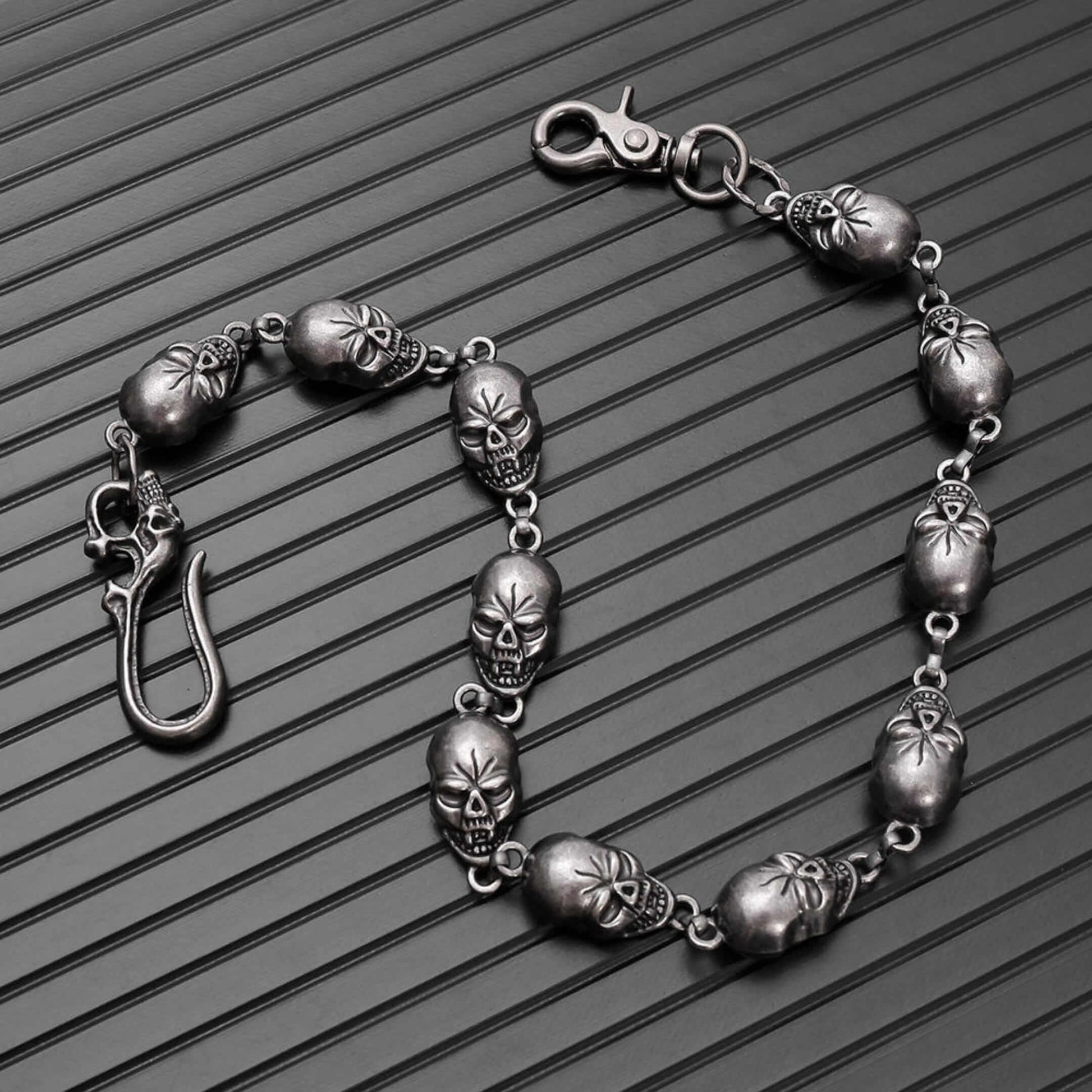 GRIMEX SKULL - Antique Steel 18mm Titanium Steel Skull Heavy Biker Chain for Jeans with Lobster Clasps for Men & Boys - 22 inch - THE MEN THING