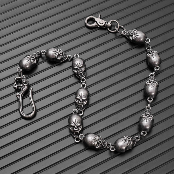 GRIMEX SKULL - Antique Steel 18mm Titanium Steel Skull Heavy Biker Chain for Jeans with Lobster Clasps for Men & Boys - 22 inch