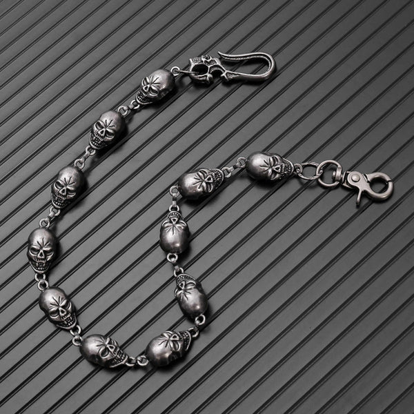 GRIMEX SKULL - Antique Steel 18mm Titanium Steel Skull Heavy Biker Chain for Jeans with Lobster Clasps for Men & Boys - 22 inch
