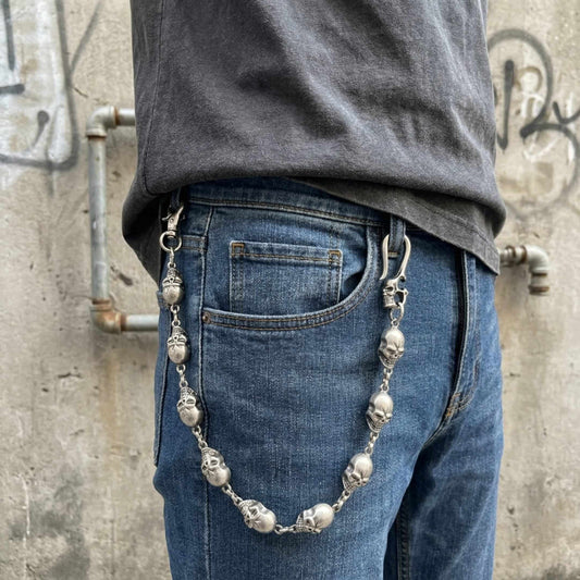 GRIMEX SKULL - Antique Steel 18mm Titanium Steel Skull Heavy Biker Chain for Jeans with Lobster Clasps for Men & Boys - 22 inch - THE MEN THING