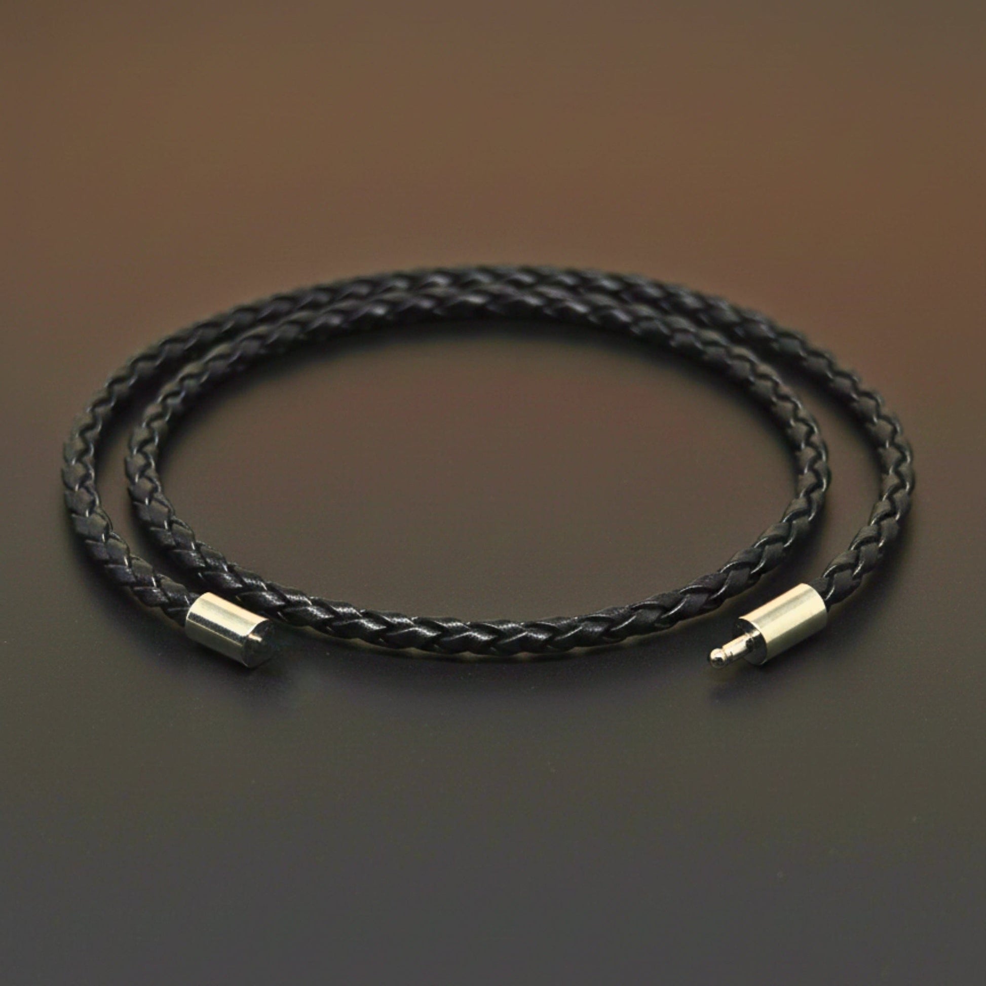 GRIMOAK TWIST - Black 5mm Genuine Leather Bracelet with Stainless Steel Magnetic Barrel Push Clasp for Men & Boys (24 inch) - THE MEN THING