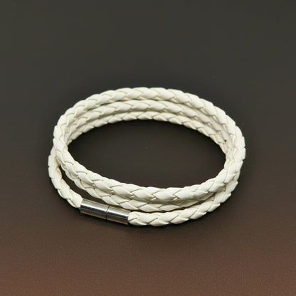 GRIMOAK TWIST - White 5mm Genuine Leather Bracelet with Stainless Steel Magnetic Barrel Push Clasp for Men & Boys (24 inch) - THE MEN THING