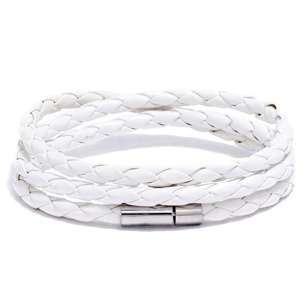 GRIMOAK TWIST - White 5mm Genuine Leather Bracelet with Stainless Steel Magnetic Barrel Push Clasp for Men & Boys (24 inch)
