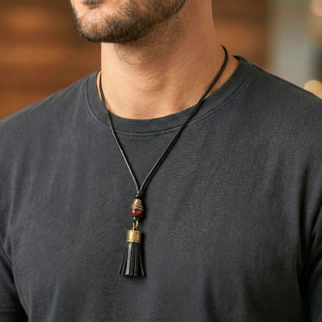 GRIT TASSEL - Leather Necklace for Men -  Adjustable Pure Leather Cord Necklace for Men & Boys - THE MEN THING