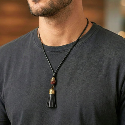GRIT TASSEL - Leather Necklace for Men -  Adjustable Pure Leather Cord Necklace for Men & Boys - THE MEN THING