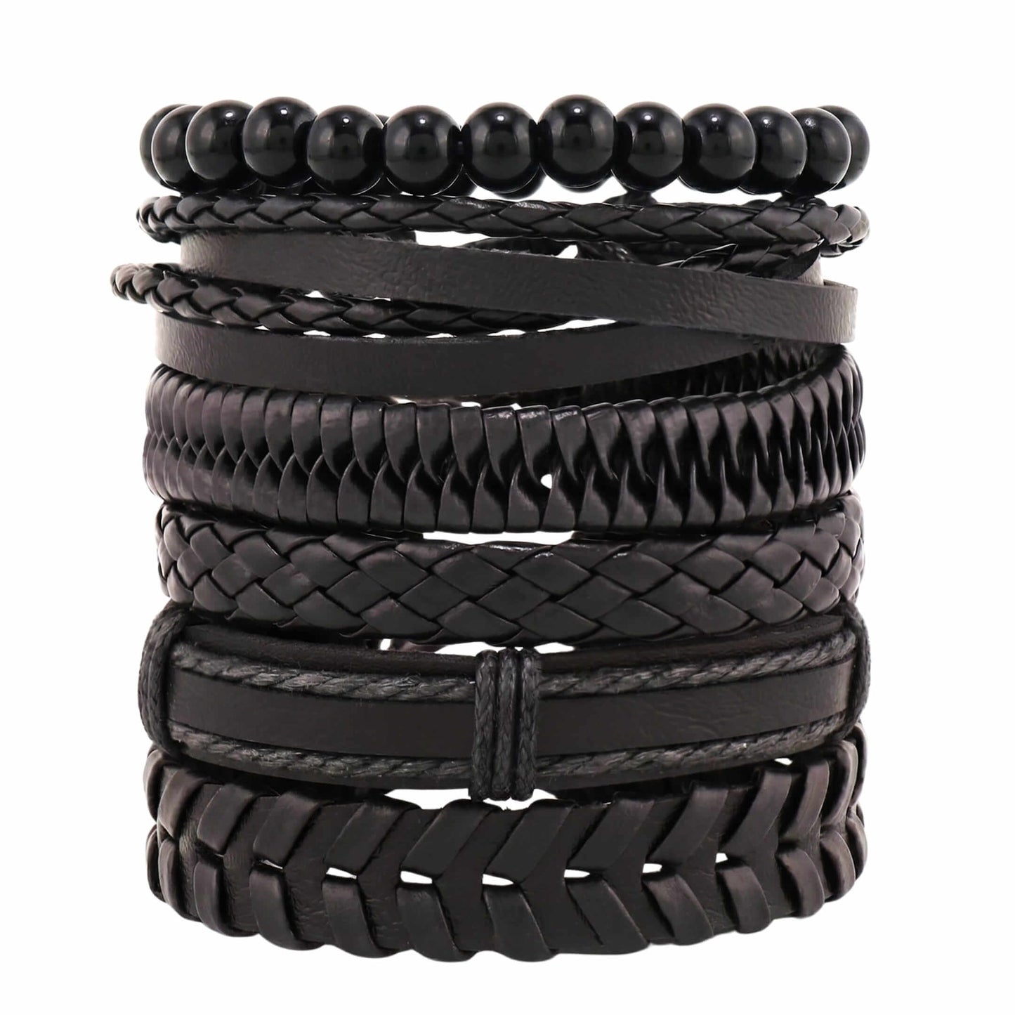 GRIT WEAVE BLACK - 6 Pcs Genuine Leather Adjustable Bracelet for Men & Boys — Leather Bracelet for Men | THE MEN THING