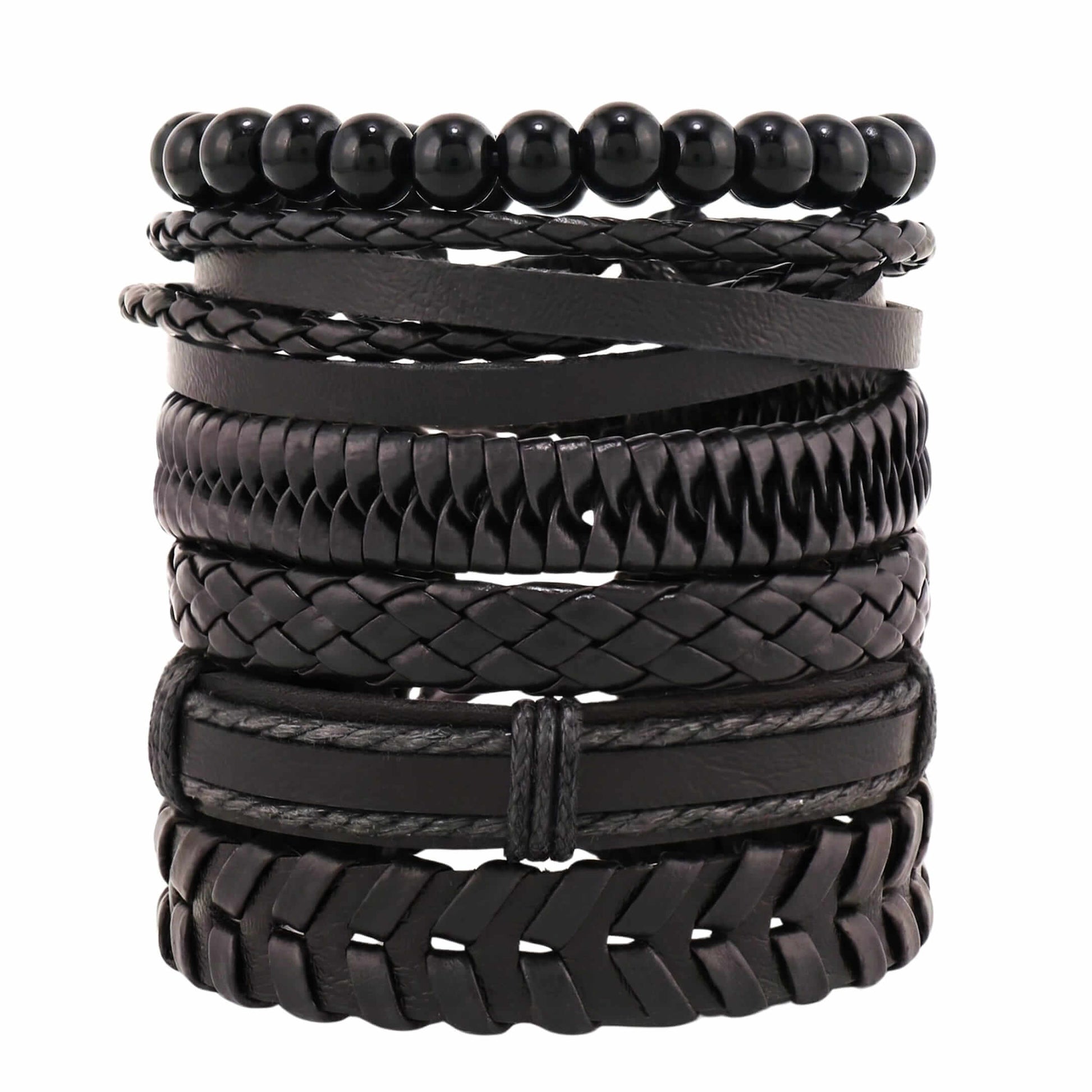 GRIT WEAVE BLACK - 6 Pcs Genuine Leather Adjustable Bracelet for Men & Boys — Leather Bracelet for Men | THE MEN THING
