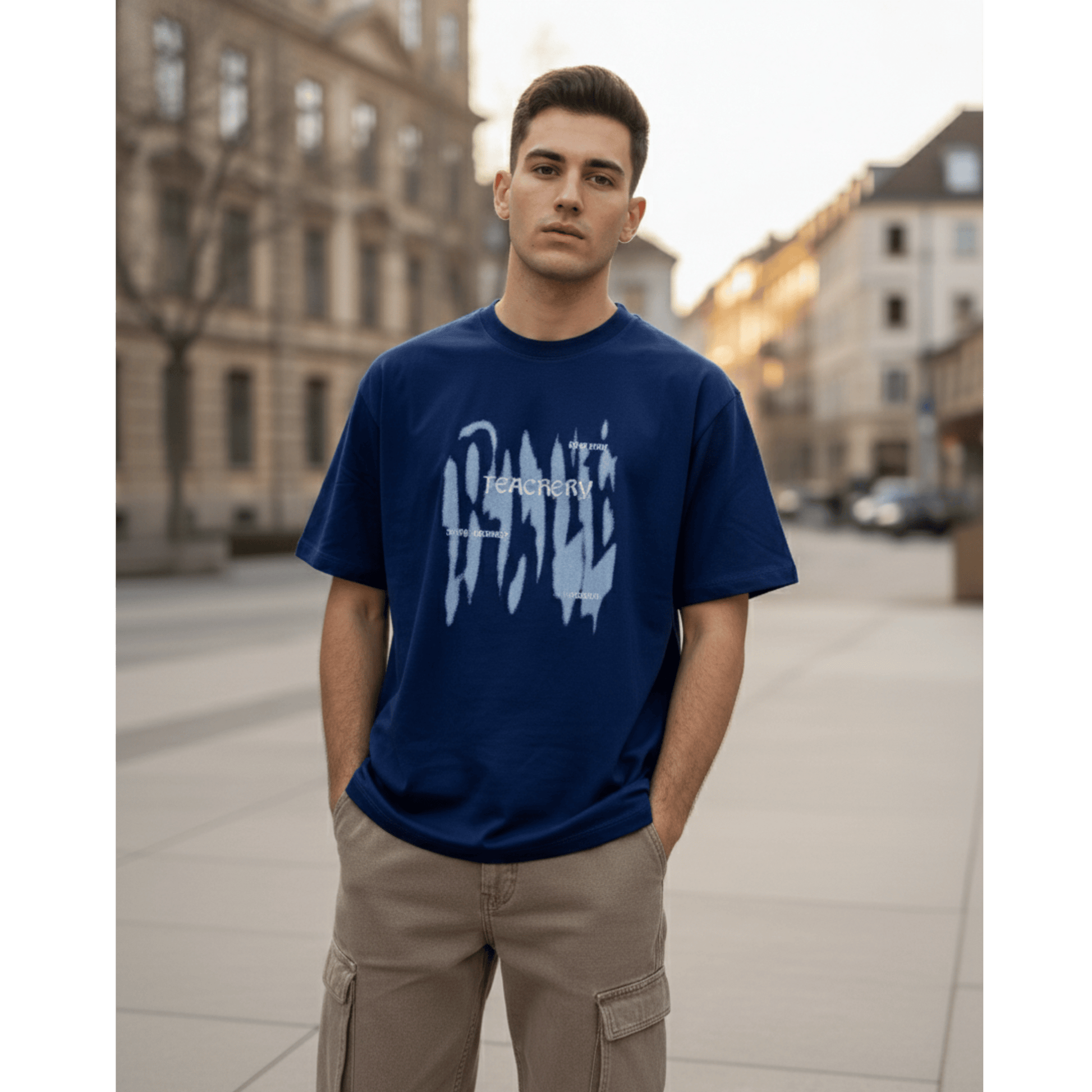 GRUNGE FADE Oversized T-Shirt - Blue - THE MEN THING