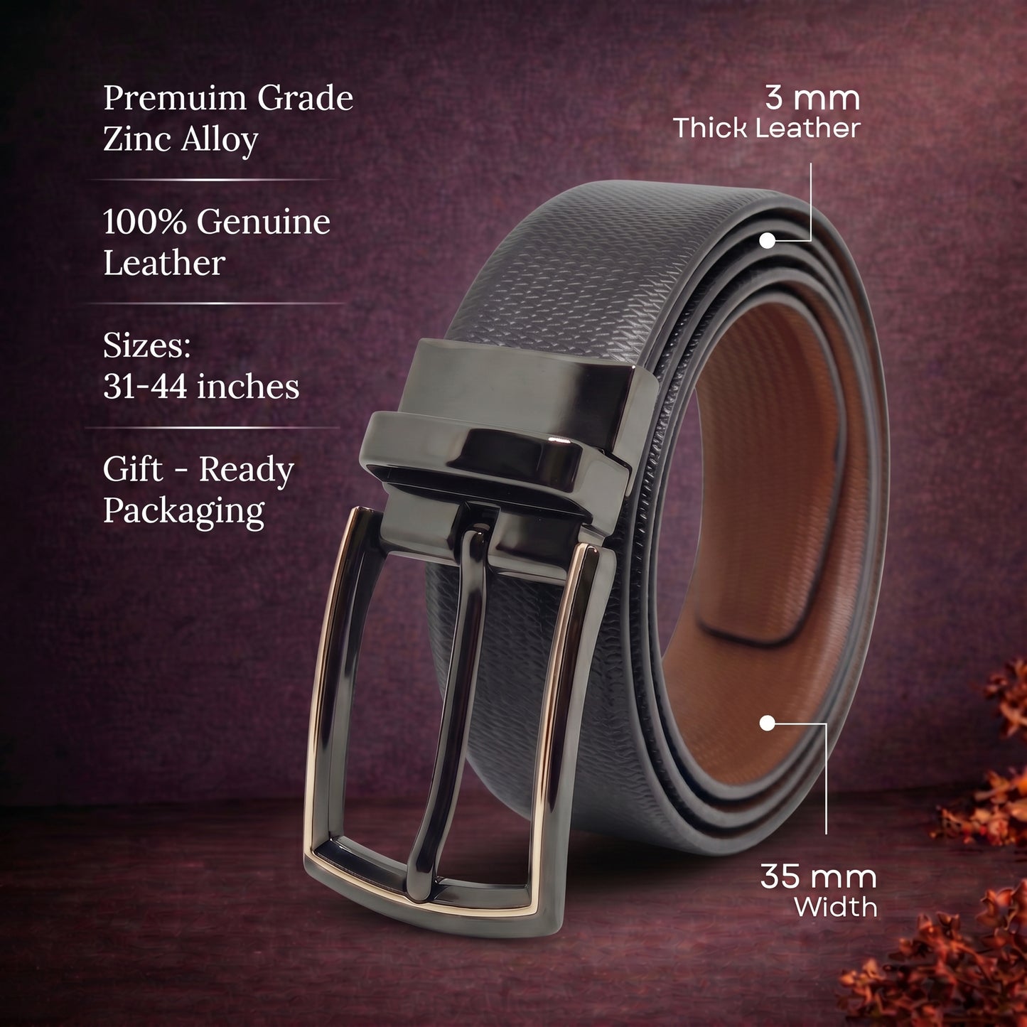 Mens Genuine Leather Belt | 2 in 1 Reversible (Black & Brown) (1 Pc.) - SIGNORA