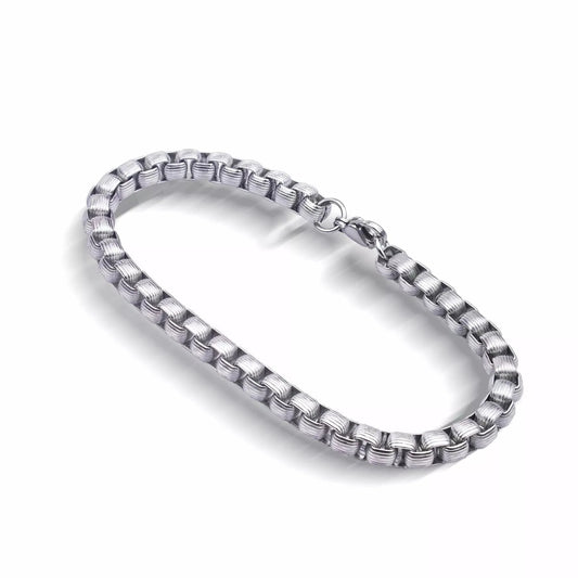 THE MEN THING 6mm Pure Stainless Steel Milan trending Style, Rounded Box Striped Bracelet 7 inch for Men & Boy