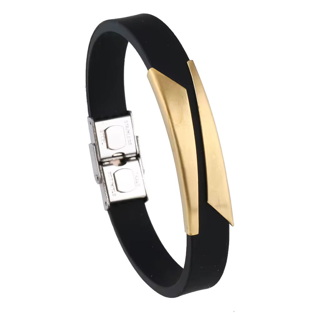 MIDNIGHT SHADE GOLD - Genuine Silicone Strap Bracelet with Stainless Steel Buckle Lock  for Men & Boys (8 inch)
