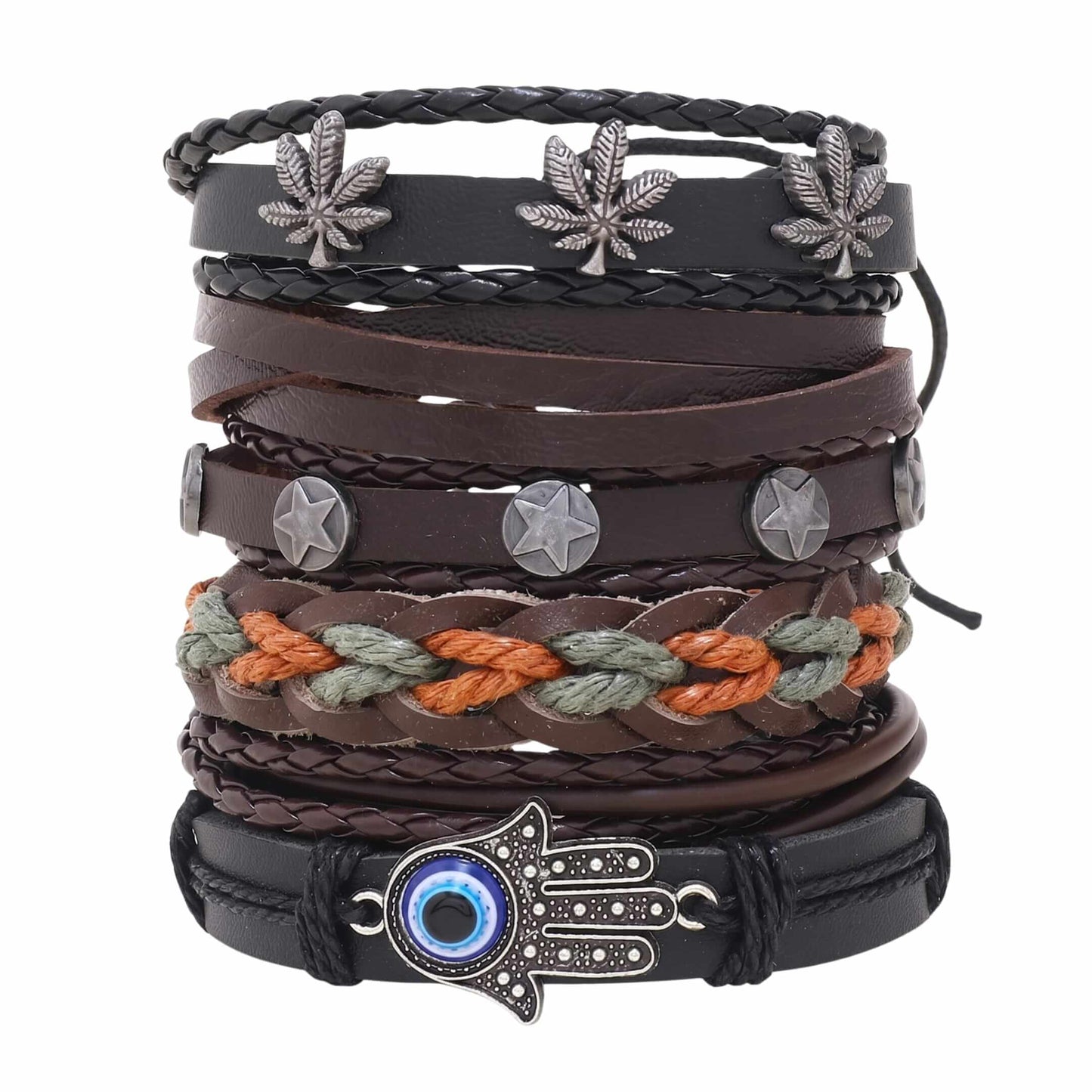 HAMSA CORE - 6 Pcs Genuine Leather Adjustable Bracelet for Men & Boys — Leather Bracelet for Men | THE MEN THING