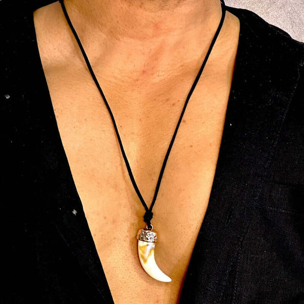 HARMONY HUES - Multi Color Ivory Dangle Pendant Necklace with Black Cotton Cord Adjustable Necklace for Men and Boys.