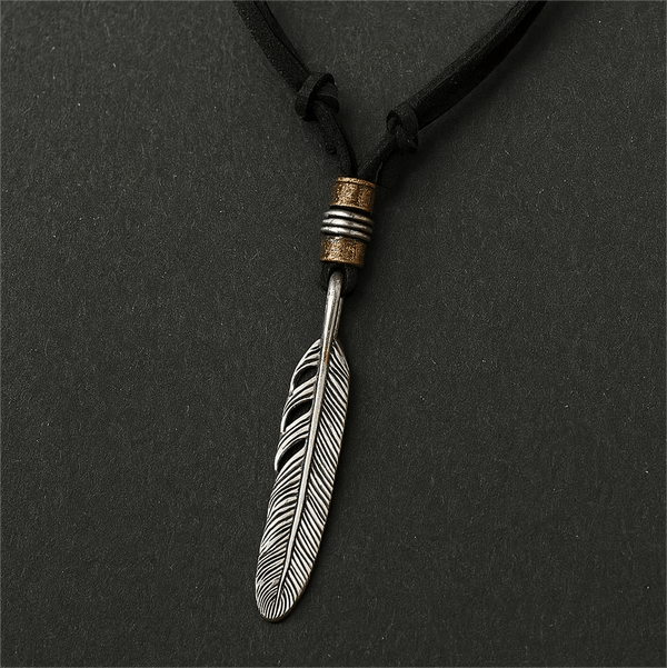 HAWK FEATHER - Titanium Steel Pendant with Adjustable Rope Chain for Men & Boys