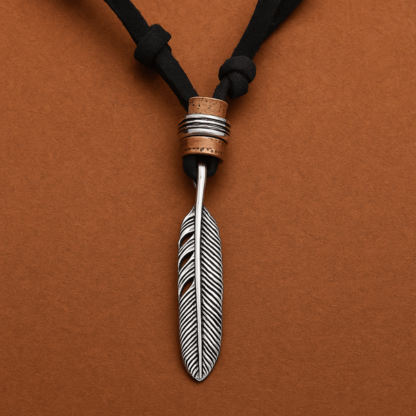 HAWK FEATHER - Titanium Steel Pendant with Adjustable Rope Chain for Men & Boys