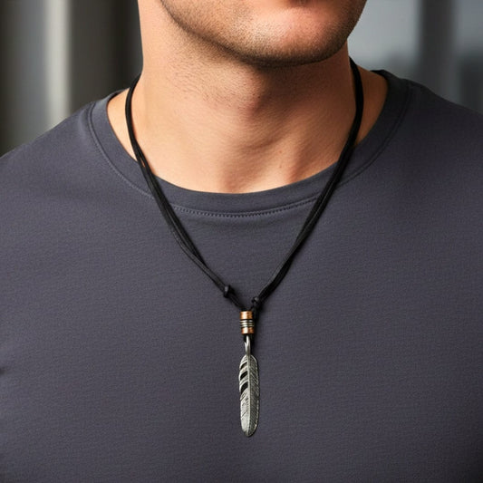 HAWK FEATHER - Titanium Steel Pendant with Adjustable Rope Chain for Men & Boys - THE MEN THING