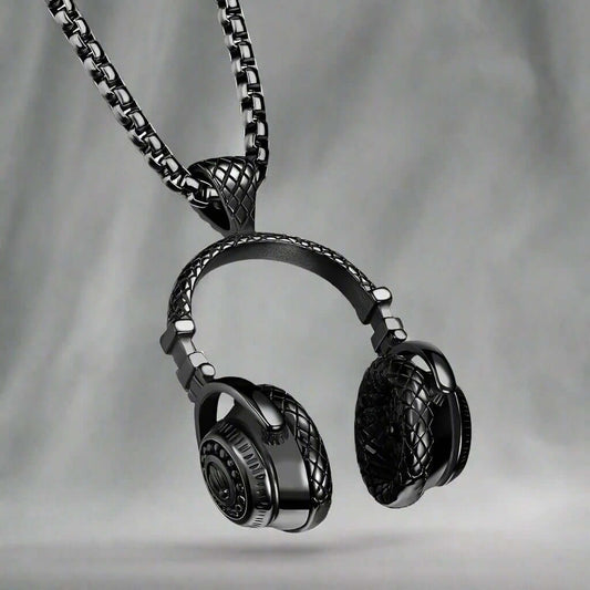 HEADPHONE BLACK (A) -  Alloy Pendant with Stainless Steel 24inch Round Box Chain for Men, American trending Style for Men & Boy - THE MEN THING