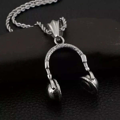 HEADPHONE BLACK (A) -  Alloy Pendant with Stainless Steel 24inch Round Box Chain for Men, American trending Style for Men & Boy - THE MEN THING