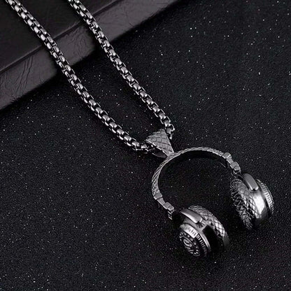 HEADPHONE BLACK (A) -  Alloy Pendant with Stainless Steel 24inch Round Box Chain for Men, American trending Style for Men & Boy - THE MEN THING