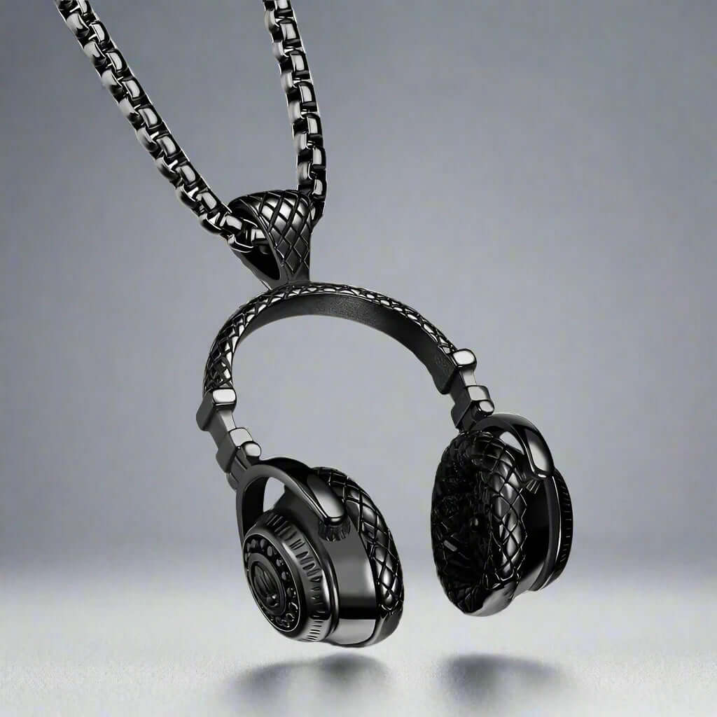 HEADPHONE BLACK - Titanium Steel Pendant with 24inch Round Box Chain for Men & Boys — SS Pendant/ Necklace for Men | THE MEN THING