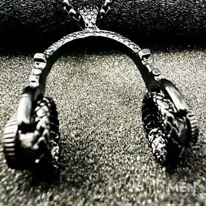 HEADPHONE BLACK - Titanium Steel Pendant with 24inch Round Box Chain for Men & Boys — SS Pendant/ Necklace for Men | THE MEN THING