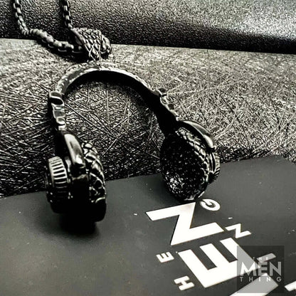 HEADPHONE BLACK - Titanium Steel Pendant with 24inch Round Box Chain for Men & Boys — SS Pendant/ Necklace for Men | THE MEN THING