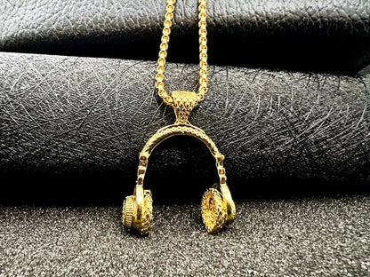 HEADPHONE GOLD (A) - Alloy Pendant with Stainless Steel 24inch Round Box Chain, American trending Style for Men & Boys - THE MEN THING