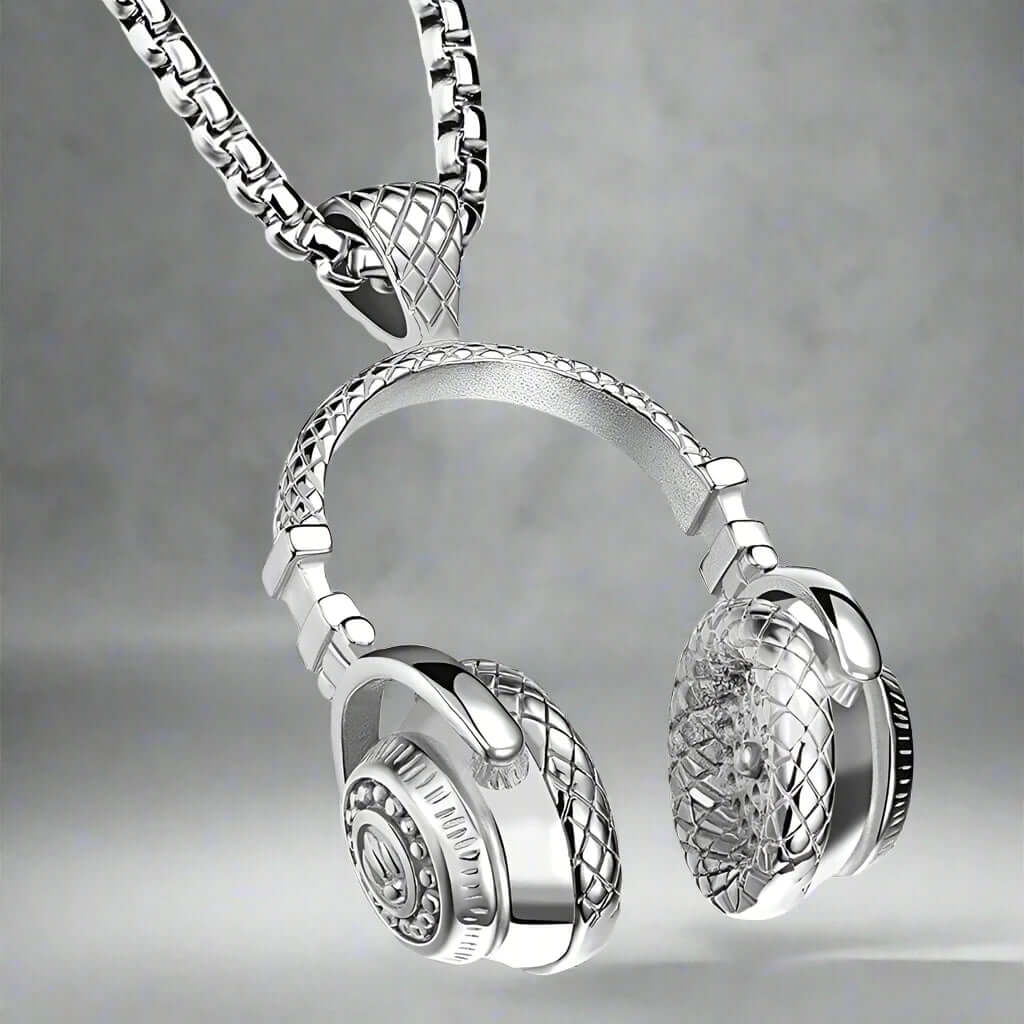 HEADPHONE SILVER (A) - Alloy Pendant with Stainless Steel 24inch Round Box Chain for Men, American trending Style for Men & Boy — SS Pendant/ Necklace for Men | THE MEN THING